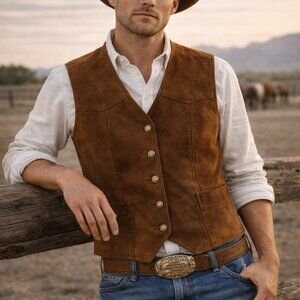 Vintage Industrias Zamher Suede Leather Western Vest Brown (unisex)